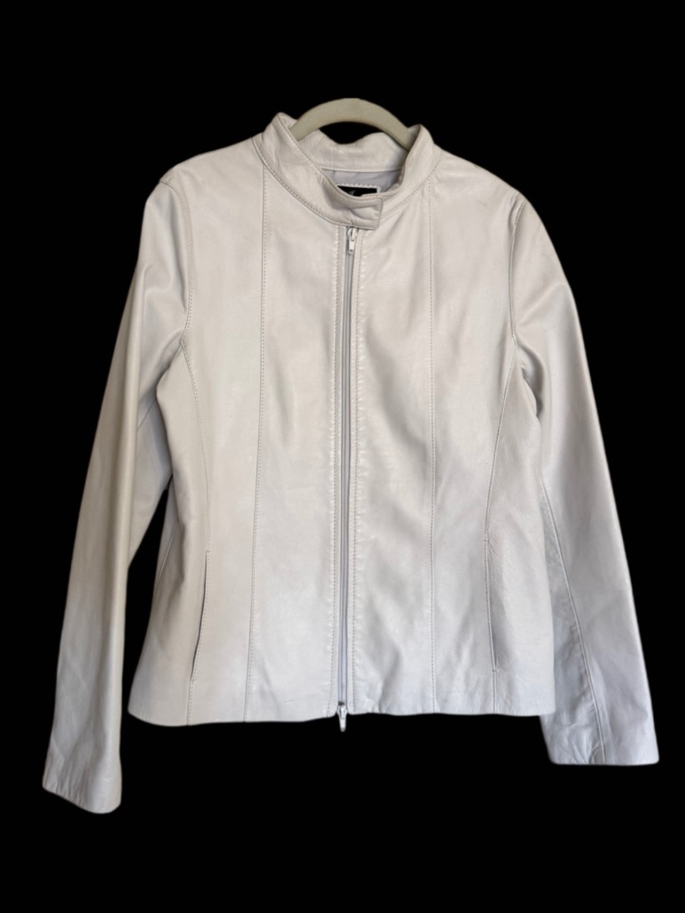 Vera Pelle White Leather Jacket Moto Zip Made in Italy Womens Size S/M Zip Front